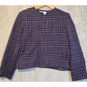 Rena Rowan Petite Wool Blend Jacket Lined Purple & Black Tweed Career Women's 6P